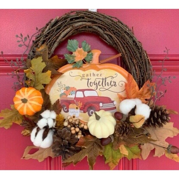 Fall Wreath, Pinecones, Berries, Acorns, Fall Leaves, Pumpkins, Autumn Wreath - Picture 7 of 11